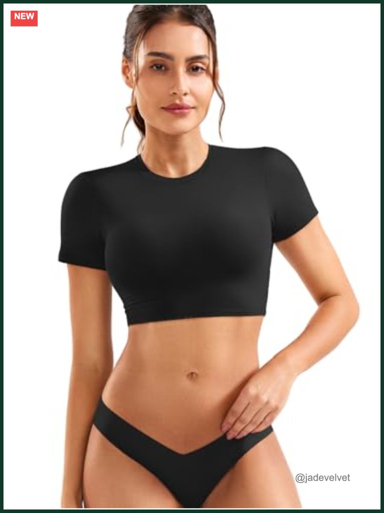 Double Lined Crop Top Crew Neck Slim Fit Workout Tee Going Out Top